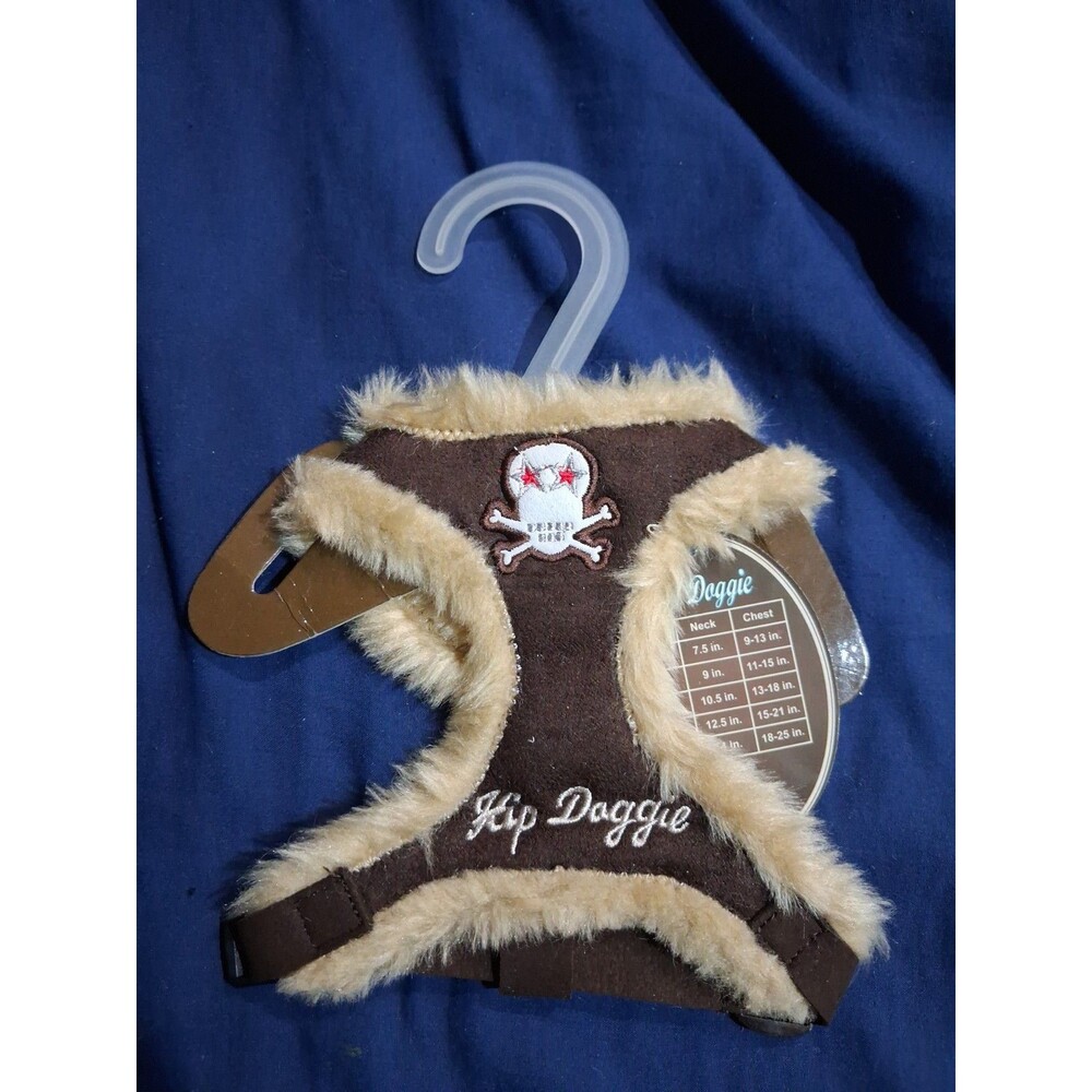 Dog Harness " Hip Doggie" Brown Skull Faux Fur Vest Comfortable -